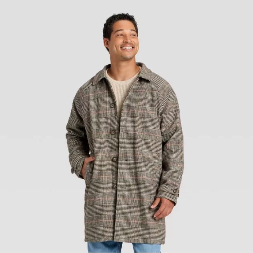 Goodfellow & Co Men's Men's Glen Plaid Overcoat Tan L